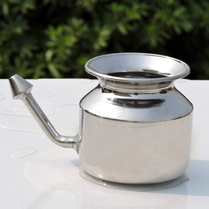 [Australia] - Stainless Steel Neti Pot with 5 Sachet Neti Salt and Instruction Leaflet | Smooth Tip Stainless Steel Neti Pot 
