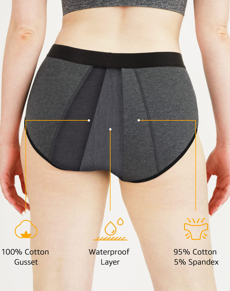 [Australia] - INNERSY Period Pants for Women Cotton Leakproof Knickers Mid-rise Menstrual Underwear Added Protection Pack of 3 12 Marl Grey/Burgundy Red/Lake Blue 