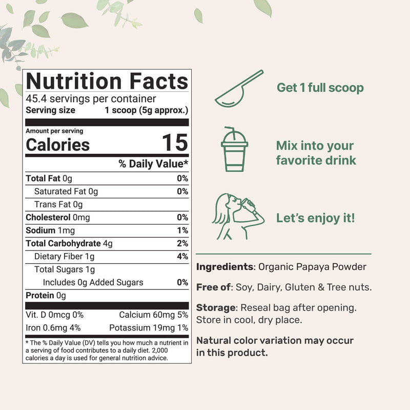 [Australia] - Organic Papaya Fruit Powder, 8 Ounce, Freeze Dried, Naturally Rich in Papaya Enzyme, Supports Antioxidant and Digestive Function, No GMOs & Vegan Friendly 8 Ounce (Pack of 1) 