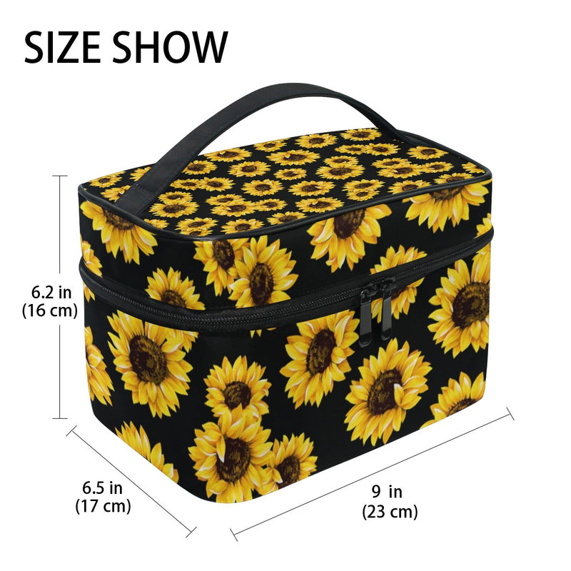 [Australia] - ALIREA Sunflower Pattern Cosmetic Bag Canvas Travel Toiletry Bag Top Handle Single Layer Makeup Bag Organizer Multi-function Cosmetic Case for Women 