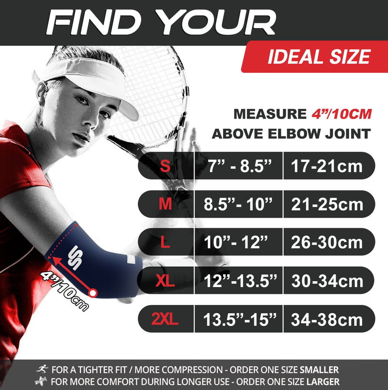 [Australia] - Sleeve Stars Elbow Compression Sleeve for Women & Men, Tennis Elbow Brace for Tendonitis and Tennis Elbow Sleeve for Elbow Pain & Arthritis, Arm Protector Support Wrap for Golf & Other Sports (S-XXL) L: 10"-12" Navy Blue 