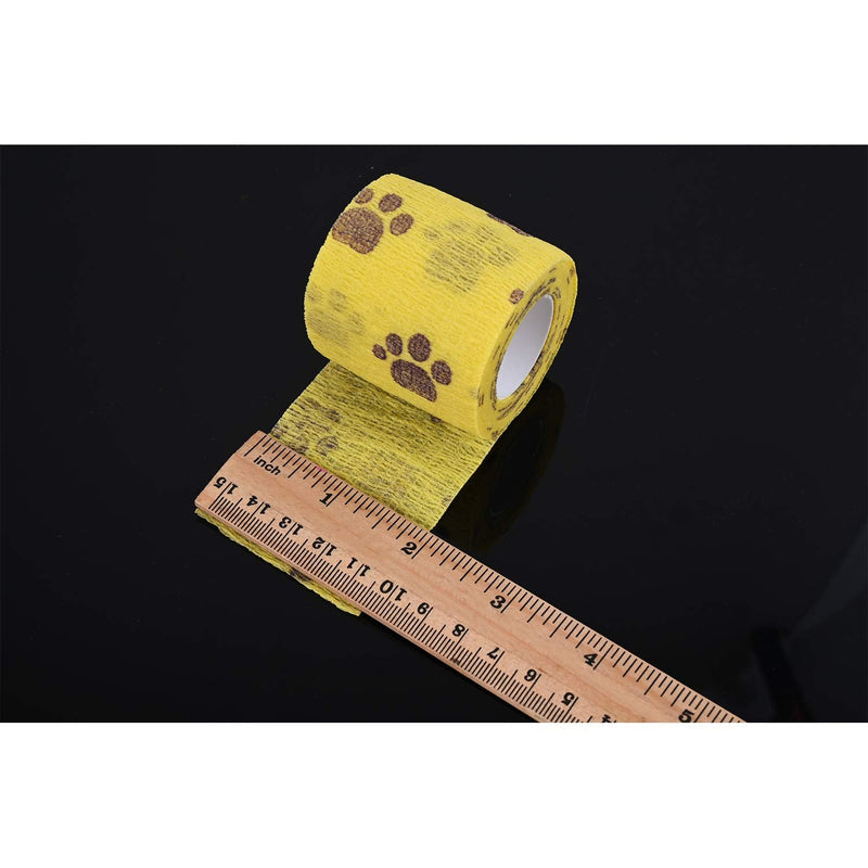 [Australia] - 3 Rolls Pet Vet Wrap Self Adhesive Pet Elastic Bandage Vet Wrap Tape for Wrist, Ankle Sprains & Swelling, 3 Colors with Dog Paw Pattern 