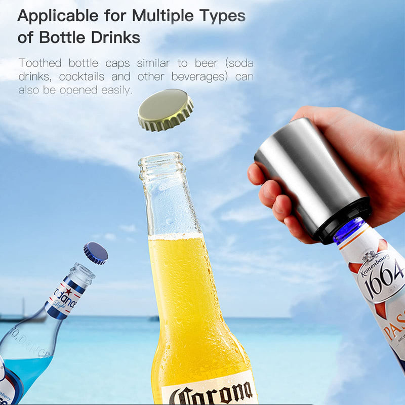 [Australia] - Magnetic Bottle Opener, Jiuhao Stainless Steel Push Down Automatic Beer Bottle Opener,Beer Gifts for Men,Kitchen Gadgets for Men(Silver) Silver 