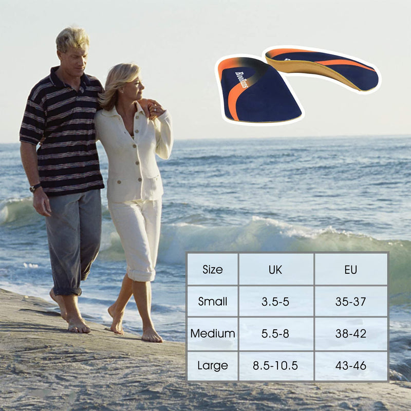 [Australia] - Orthotic Insoles, RooRuns 3/4 High Arch Support Insoles Shoe Inserts for Flat Feet, Plantar Fasciitis, Foot Arch, Feet Fatigue - Heel Cushion for Men, Woman, Deep Blue, Small (3-5.5 UK) Small (3.5-5 UK) 