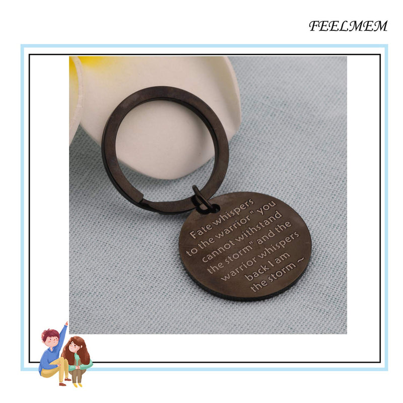 [Australia] - FEELMEM Encouragement Keychain I am The Storm Fate Whispers to The Warrior Keyring Inspirational Jewelry Gift Black 