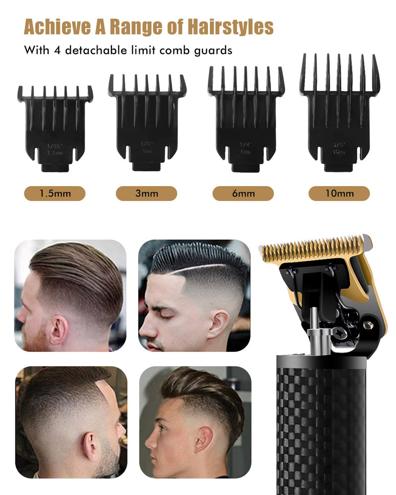 [Australia] - Qhou T Blade Hair Trimmer, Rechargeable Cordless Electric Pro Li Outliner Hair Clippers for Men Haircuts, Zero Gapped Detail Barbershop Beard Shaver with Limit Combs Guards - Black 