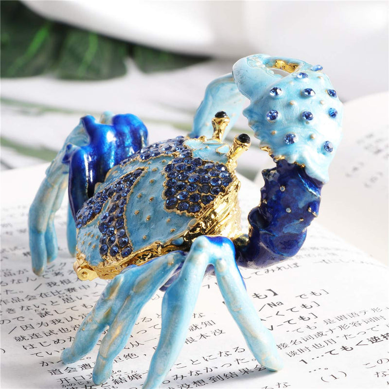 [Australia] - Waltz&F Blue Crab Metal Ring Holder Jewelry Box Hinged Trinket Box Handmade Collectible Figurine Table Centerpiece Decor 