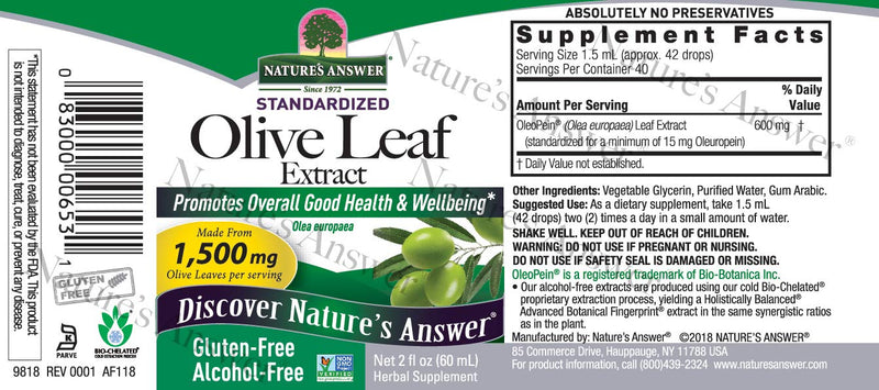[Australia] - Nature's Answer Oleopein Olive Leaf, Promotes Overall Good Health and Well Being* Alcohol-Free, Gluten-Free & Kosher 2oz 