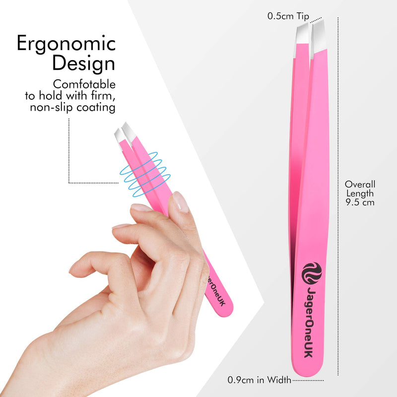 [Australia] - JagerOneUk Premium Quality Stainless Steel Tweezer | Unisex Professional Eyebrow Tweezers | Best for Plucking Precision Chin Facial Hairs with Slant Tip - Rose Pink 