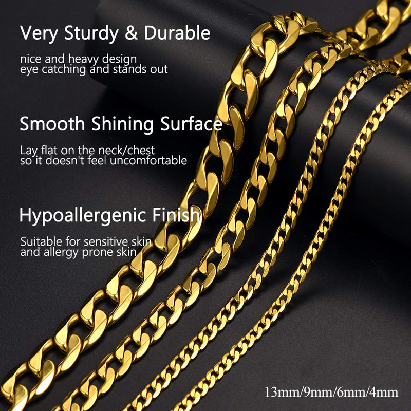[Australia] - PROSTEEL Stainless Steel Cuban Chain Necklaces/Bracelets for Men Women, Black/18K Gold Plated, Nickel-Free, Hypoallergenic Jewelry, 4mm-13mm, 7.5"/8.3",14"-30", Come Gift Box 14.0 Inches C: 6mm-necklace-18K gold plated 