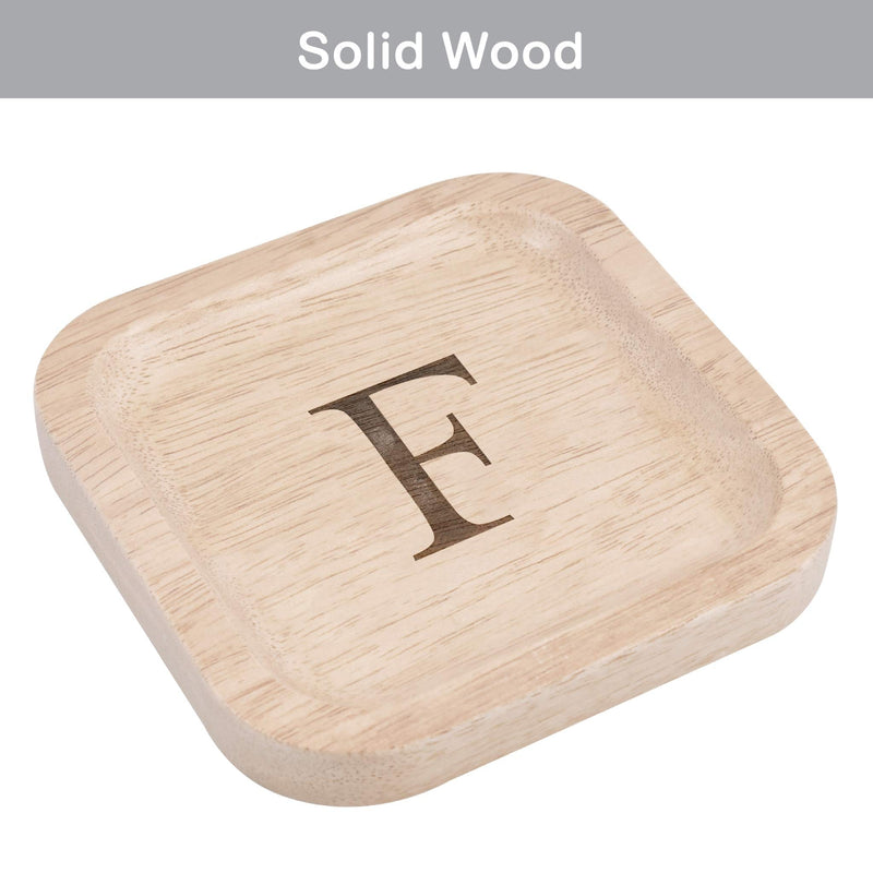 [Australia] - Solid Wood Personalized Initial Letter Jewelry Display Tray Decorative Trinket Dish Gifts For Rings Earrings Necklaces Bracelet Watch Holder (6"x6" Sq Natural "F") ุ6"x6" Sq Natural "F" 