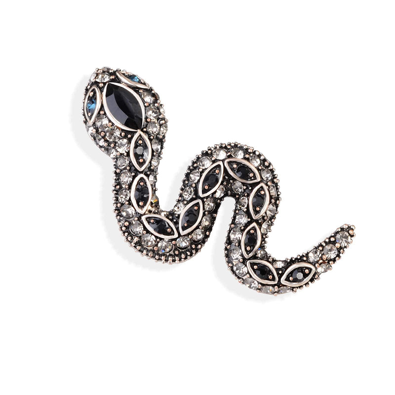 [Australia] - Vintage Enamel Crystal Cobra Snake Brooch Pins Reptile Animal Python Antique Breastpin Costume Jewelry for Women Men Black Snake 