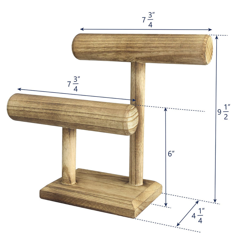 [Australia] - Ikee Design 2 Tier Wooden Jewelry Bracelet Watch Display Tower, Bangle Scrunchie Necklace Holder Storage Stand, 7 3/4"W x 4 1/4"D x 9 1/2"H, Oak Color 