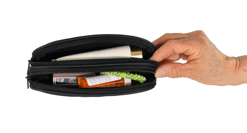 [Australia] - HOME-X Double Eyeglass Holder, Black Leather Pouch with 2 Compartments, Travel Bag, Toiletry Pack, Pencil Case 