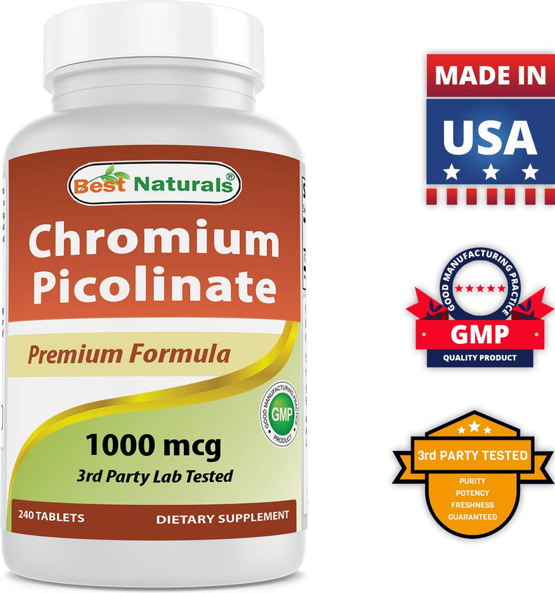 [Australia] - Best Naturals Chromium Picolinate 1000 mcg Tablet - Supports Healthy Blood Sugar Levels, 240 Count 
