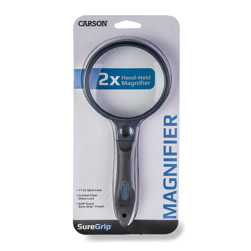 [Australia] - Carson SureGrip Series Hand Held or Hands Free 2x Power Magnifying Glasses For Reading, Low Vision, Inspection, Craft and Hobby Magnifiers 3.5 Inch Lens 