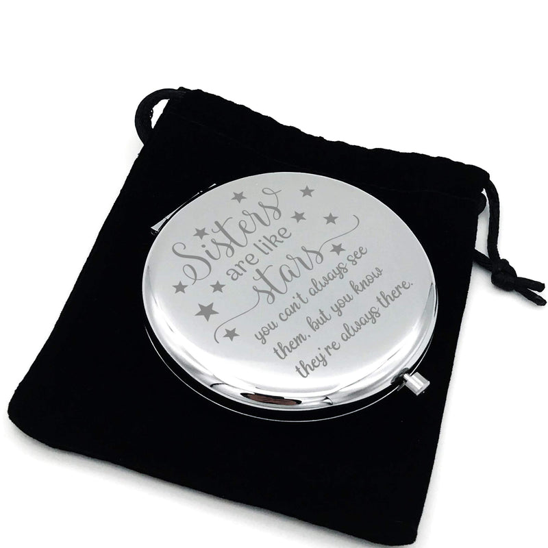 [Australia] - Warehouse No.9 Friendship Personalized Travel Pocket Compact Pocket Makeup Mirror Sister are Like Star Gift for Best Friend and Sister Graduation Christmas Birthday Gifts 