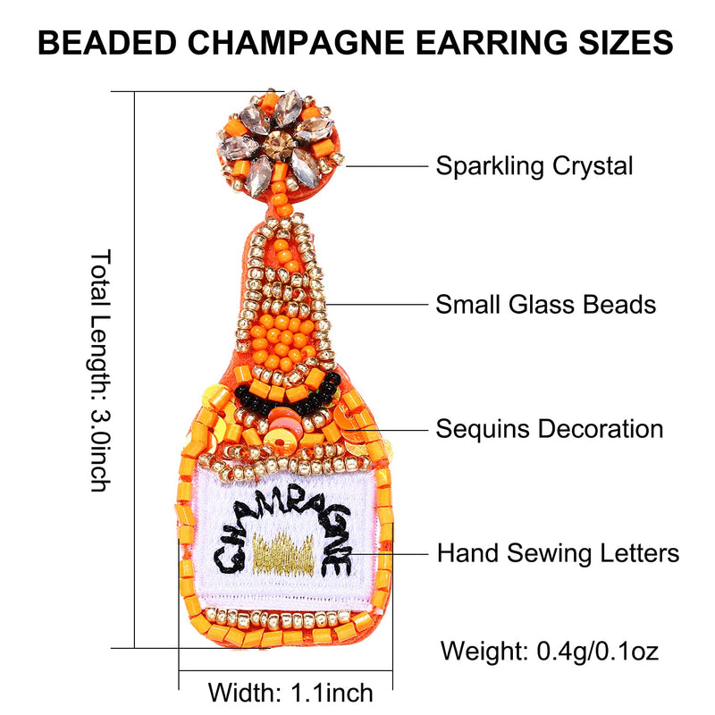 [Australia] - Beaded Champagne Bottle Earrings for Women Handmade Bead Champagne Drop Dangle Earring Statement Earring Studs for Birthday Holiday Parties Gifts Orange 