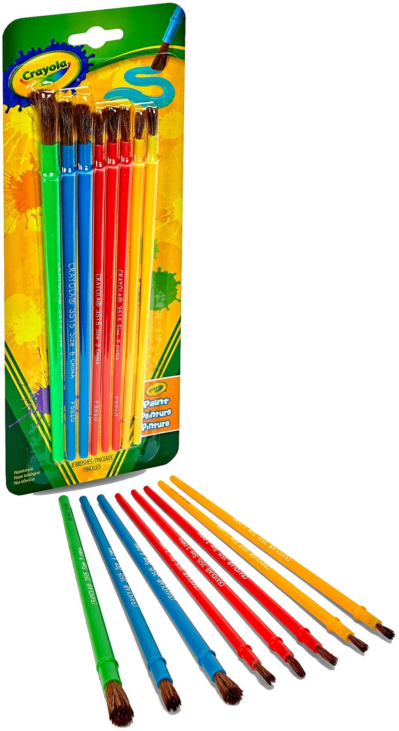 [Australia] - Crayola Kids Paint Brush Set, Painting Supplies, 8 pc Round and Flat Paint Brushes, Assorted Colors & Sizes, Gift for Kids, Ages 4, 5, 6, 7 