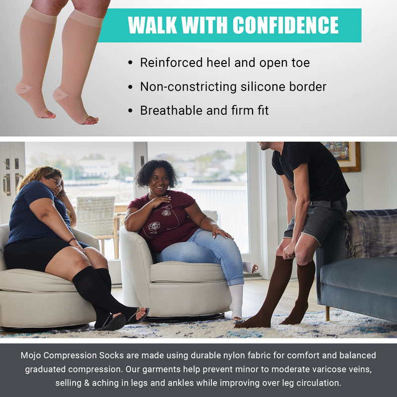 [Australia] - Made in The USA - Plus Size XXL Opaque Compression Socks with Extra Wide Calf - Knee-Hi Firm Support - Open Toe - 20-30mmHg – 2XL Compression Stockings for Woman - Support Socks for Men Beige XX-Large 