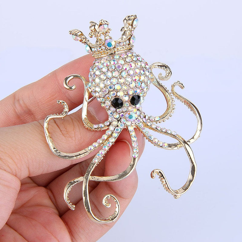 [Australia] - EVER FAITH Women's Austrian Crystal Lovely Octopus Animal Brooch Gold-Tone Iridescent Clear AB 