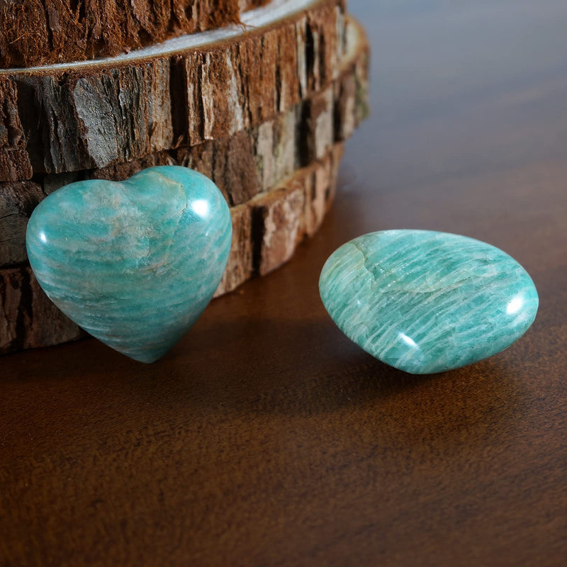 [Australia] - Soulnioi Healing Crystal Introverted Set 2Pcs Natural Quartz Amazonite Heart Crystal Stone and 1Pcs Amazonite Power Bead Crystal Bracelet B# Amazonite Crystal 