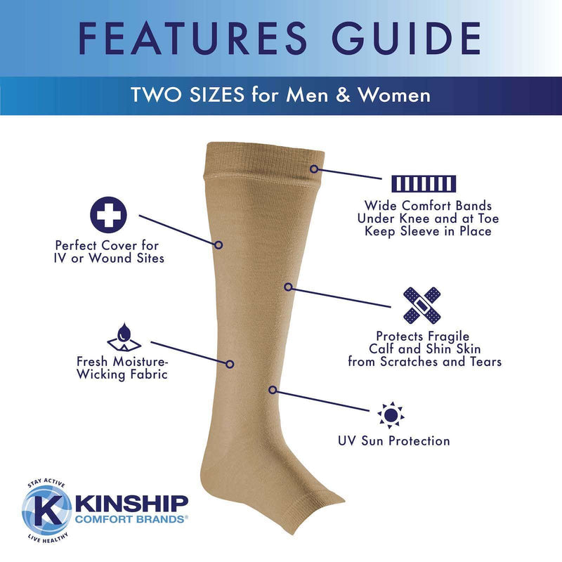 [Australia] - Kinship Comfort Brands Leg Skin Protector Sleeves for Men & Women | Protect Sensitive Leg Skin from Bruising, Tears, Abrasions & Sun Exposure | Protect Thin Leg Skin | Toeless Sock | 1 Pair Large/X-Large (1 Pair) Beige - 1 Pair 