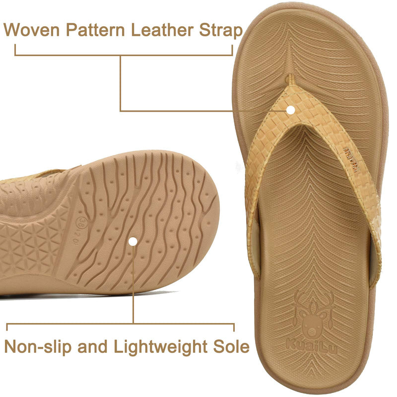[Australia] - KUAILU Womens Flip Flops Ladies Yoga Mat Comfortable Walking Thong Sandals with Plantar Fasciitis Arch Support Slip On Indoor Outdoor for Summer 6 UK Beige 