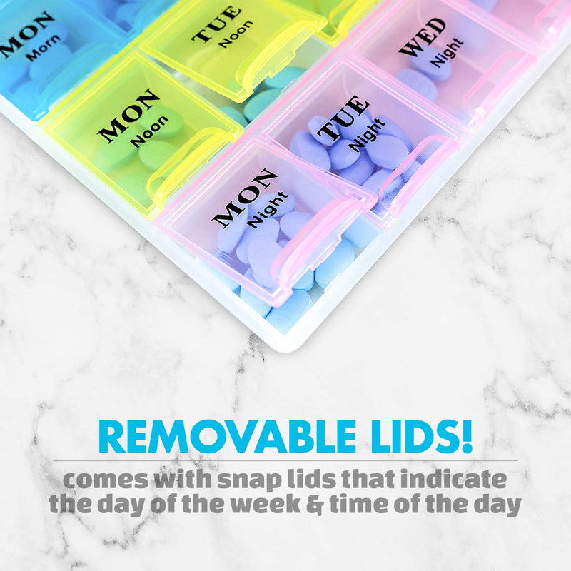 [Australia] - Weekly Pill Organizer - (Pack of 2) 21 Day Pill Planners for Pills Vitamins & Medication, 3 Times-a-Day Medication Reminder Boxes, Easy to Read & Travel Friendly 