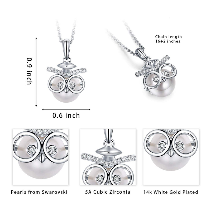 [Australia] - Graduation Gifts for Her Owl Necklace Made with Swarovski Pearls Graduation Gifts for High School College Graduates White Owl Necklace 