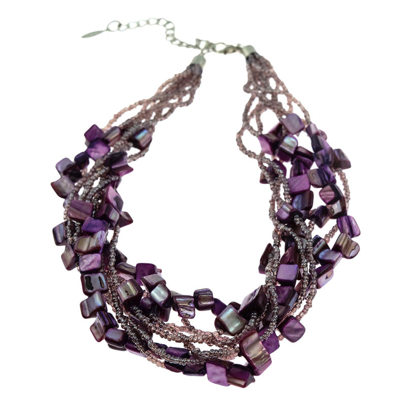 [Australia] - LookLove Womens Jewelry Purple Bead Silver Tone Plated 16" Torsade Necklace, 5 Strand Stretch Bracelet, and 1½" Dangle Earrings Set 