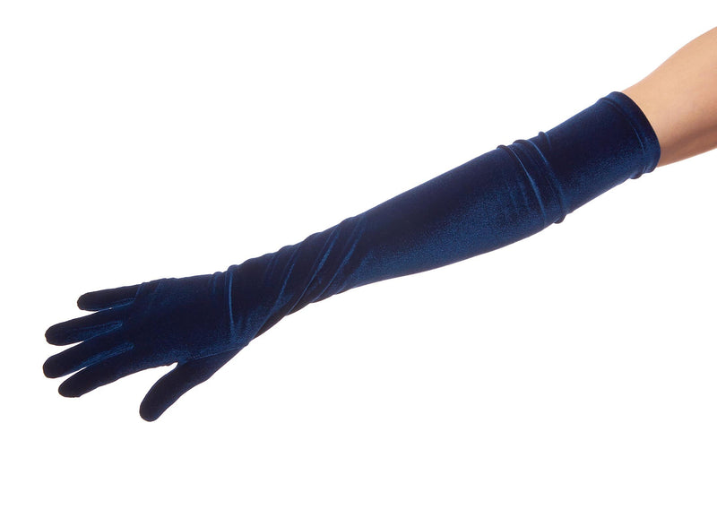 [Australia] - Venetian Velvet Opera Length Gloves for Ladies Navy Blue 