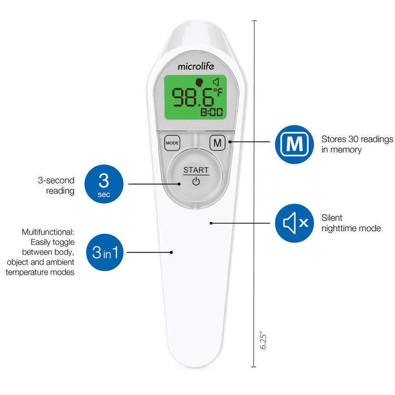 [Australia] - Microlife Non-Contact Forehead Thermometer, Digital Infrared No-Touch Thermometer for Adults, Kids & Baby, Large Backlit LCD Screen, Fever Alarm, Memories, Easy to Use with Instant Accurate Readings 