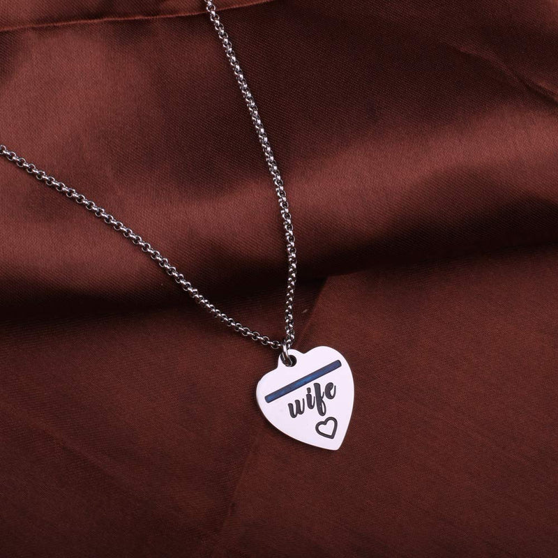 [Australia] - Detailed Thin Blue Line Police Mom Wife Sister Necklace Back The Blue Jewelry 