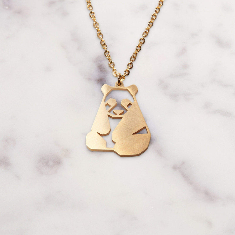 [Australia] - La Menagerie Panda Gold Origami Jewelry & Gold Geometric Necklace – 18 Karat Plated Gold Necklace & Panda Necklaces for Women – Panda Necklace for Girls & Origami Necklace 