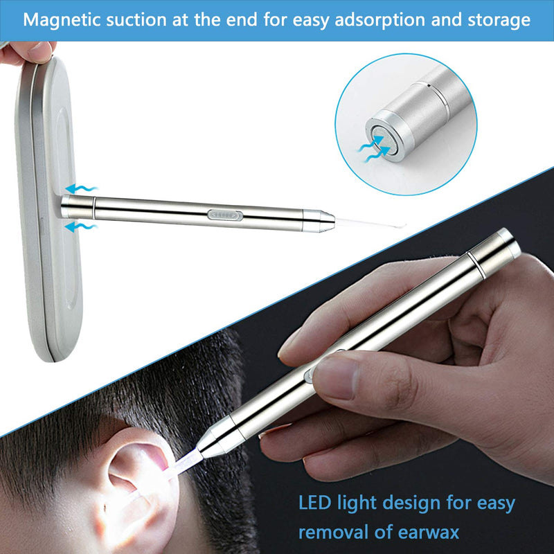 [Australia] - Earwax Removal Kit 5 Pcs, Ear Wax Cleaning Tool Set, Ear Pick with LED Light USB Charging, Stainless Steel Ear Curette, Earwax Tweezer, Ear Canal Dilator, Ear Wax Remover Tool with Storage Box 