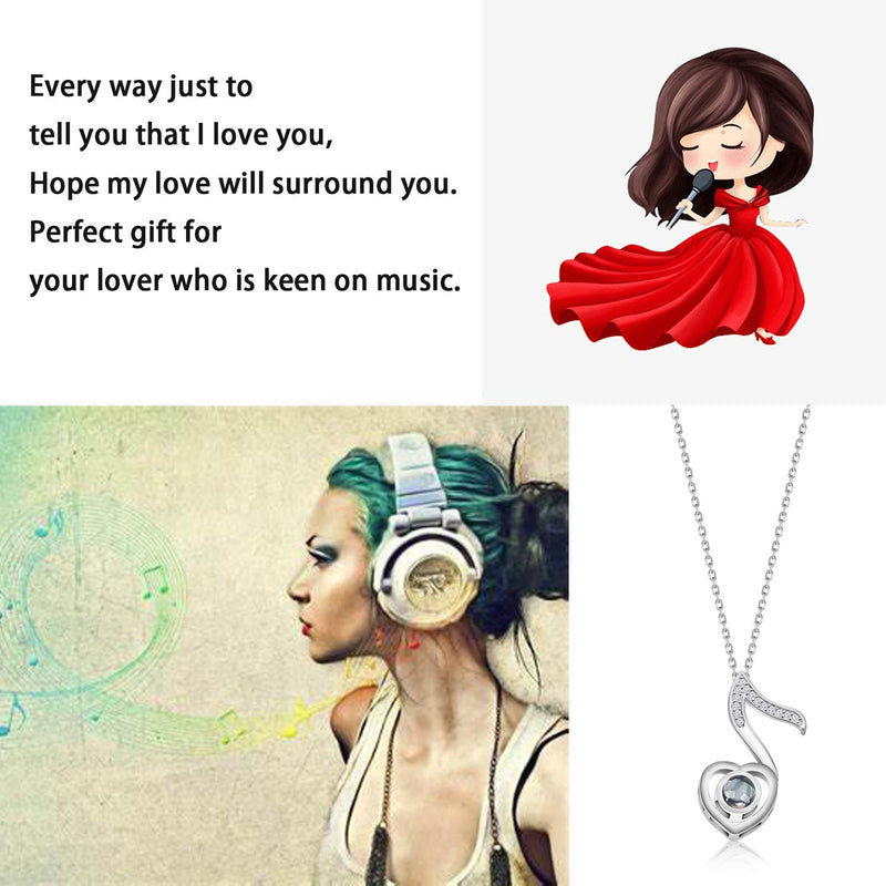 [Australia] - MAOFAED Music Gift Music Lover Gift 100 Languages Love Necklace for Girlfriend Wife Music Necklace 