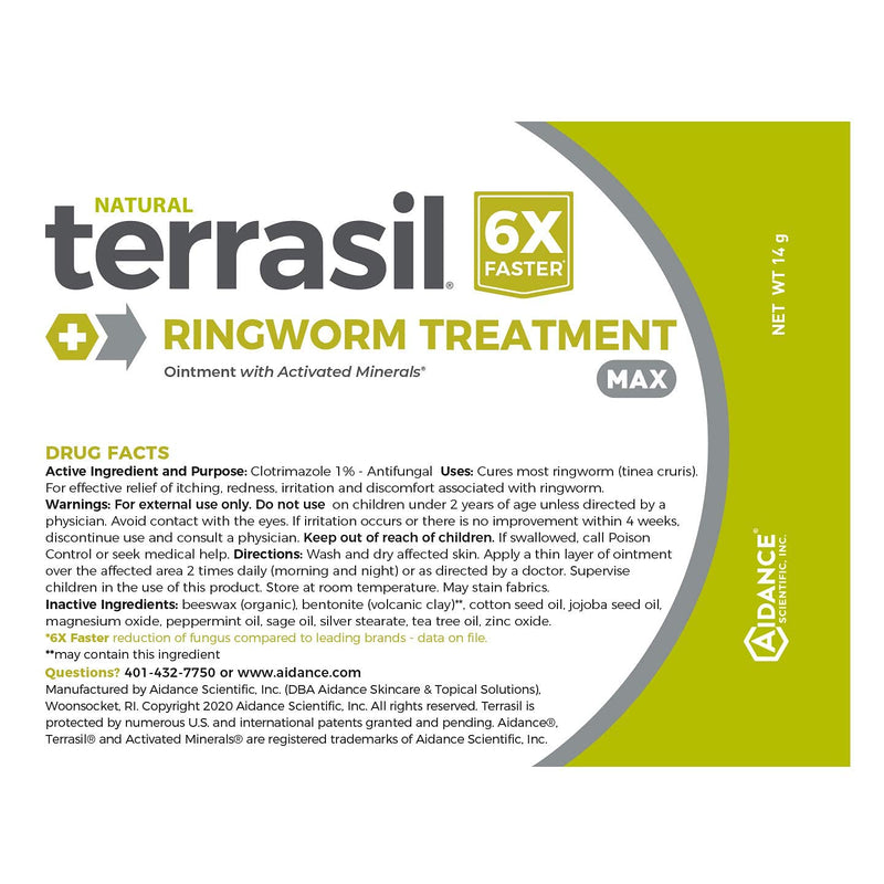 [Australia] - terrasil Ringworm Treatment MAX - 6X Faster Patented Natural Anti-Fungal Ointment for itching Burning Pain Inflammation & Irritation from Ringworm Skin Infection - 14g Tube 