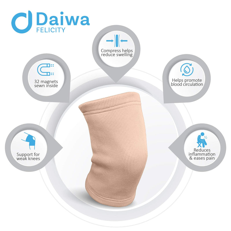 [Australia] - Daiwa Felicity Knee Compression Sleeve for Pain Provides Uniform Support to The Entire Knee – Magnetic Brace for Arthritis, Joint Pain, and Injury Recovery Fits Men and Women, Beige Medium (Pack of 1) 