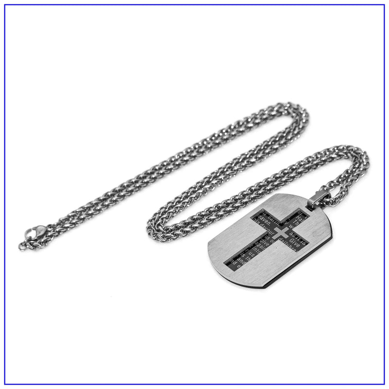 [Australia] - Fusamk Fashion Religious Titanium Steel Lord's Prayer Cross Dog Tag Pendant Necklace Black Dog Tag 