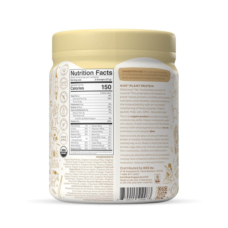 [Australia] - KOS Organic Plant Based Protein Powder, Vanilla - Delicious Vegan Protein Powder - Gluten Free, Dairy Free & Soy Free - 0.81 Pounds, 10 Servings 10 Servings (Pack of 1) 