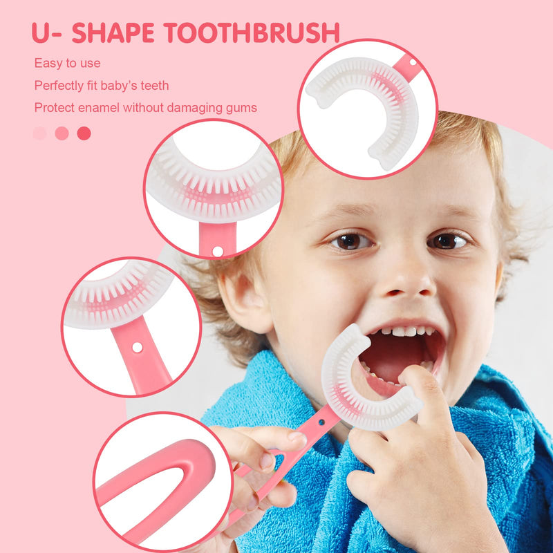 [Australia] - 2pcs Kids U Shaped Toothbrush, Food Grade Soft Silicone Toothbrush Head Tooth Cleaning, 360° Oral Teeth Care Kids Toothbrushes, Whole Mouth Baby Toothbrush, 2-12 Years Old (Pink) Pink 