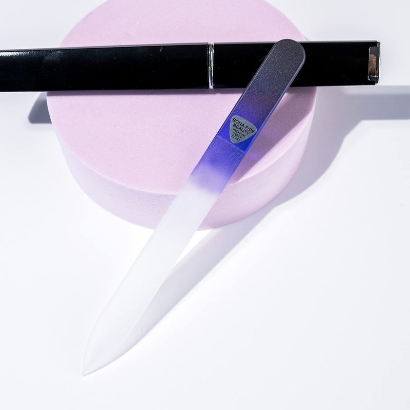 [Australia] - Bona Fide Beauty Glass Nail Files, Manicure Glass Fingernail Files with Cases, Gentle Precision Filing, Leaves Nails Smooth - 1-Piece Premium Czech Glass Files Black Cobalt 