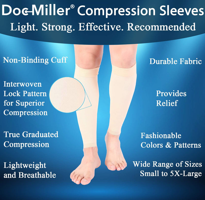 [Australia] - Doc Miller Calf Compression Sleeve Men and Women - 20-30mmHg Shin Splint Compression Sleeve Recover Varicose Veins, Torn Calf and Pain Relief - 1 Pair Calf Sleeves Pale Skin Color - Large Size 