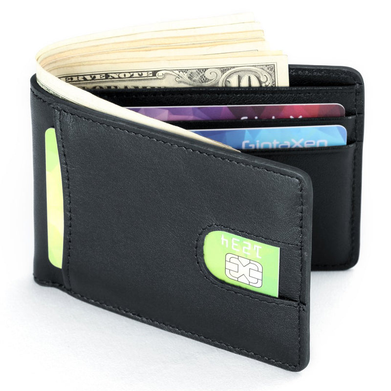[Australia] - Mens Leather Wallet Slim Front Pocket Wallet Billfold ID Window RFID Blocking Black 