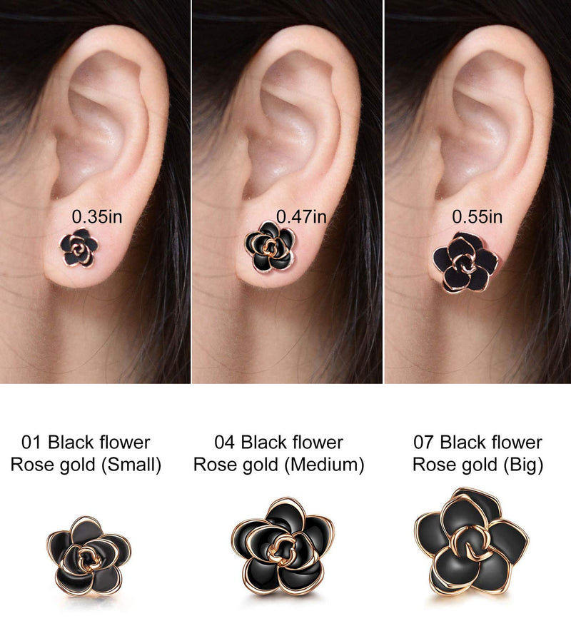 [Australia] - AllenCOCO 18K Gold Plated Black Rose Flower Stud Earrings for Women 01 Black flower/Rose gold (Small) 