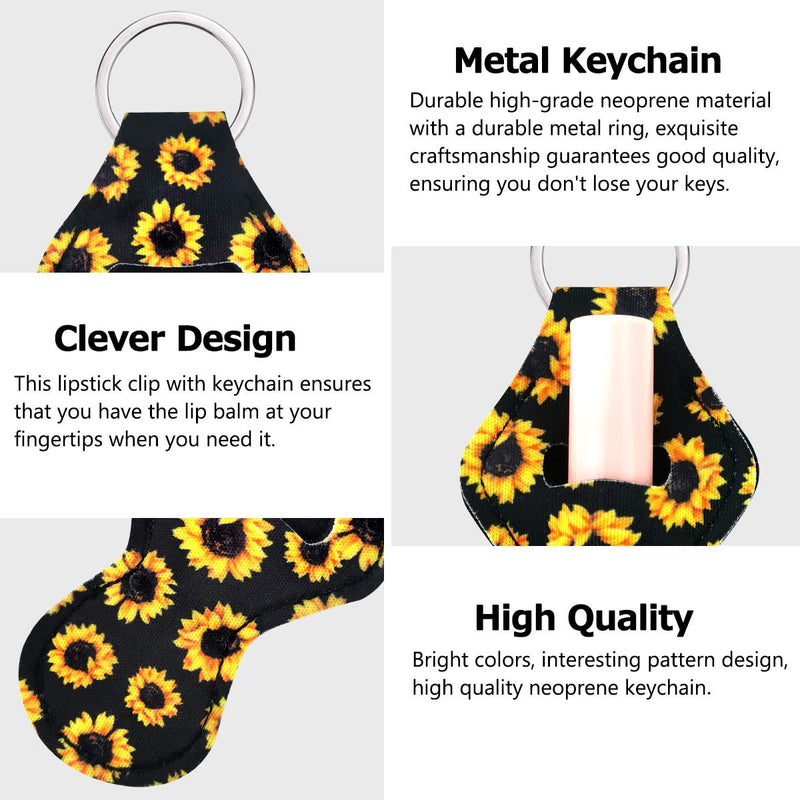 [Australia] - 5 Pairs Vibrant Chapstick Holder Keychains, Neoprene Lipstick Holder Keychain Protective Cases with Wristlet Lanyard, Portable Balm Holders Pouch for Girls Women (Black and White Sunflower) Black and White Sunflower 