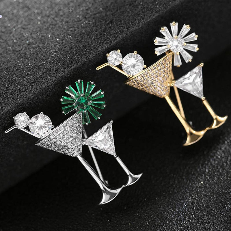 [Australia] - KAMRESH Luxurious Exquisite Cocktail Brooch Wedding Social Contact Pin Gold Silver Alloy Plus Rhinestone for Women Men 