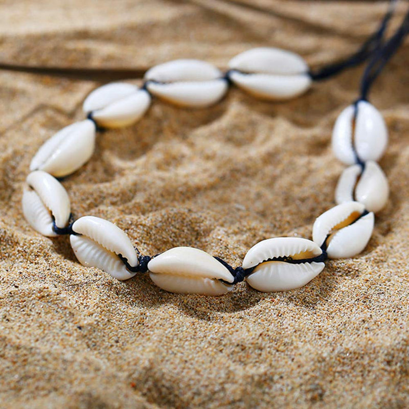 [Australia] - Canboer Natural Shell Choker Necklace Bead Pearl Adjustable Conch Handmade Hawaii Beach Seashell Necklace Jewelry for Women Girls C: Black Rope 