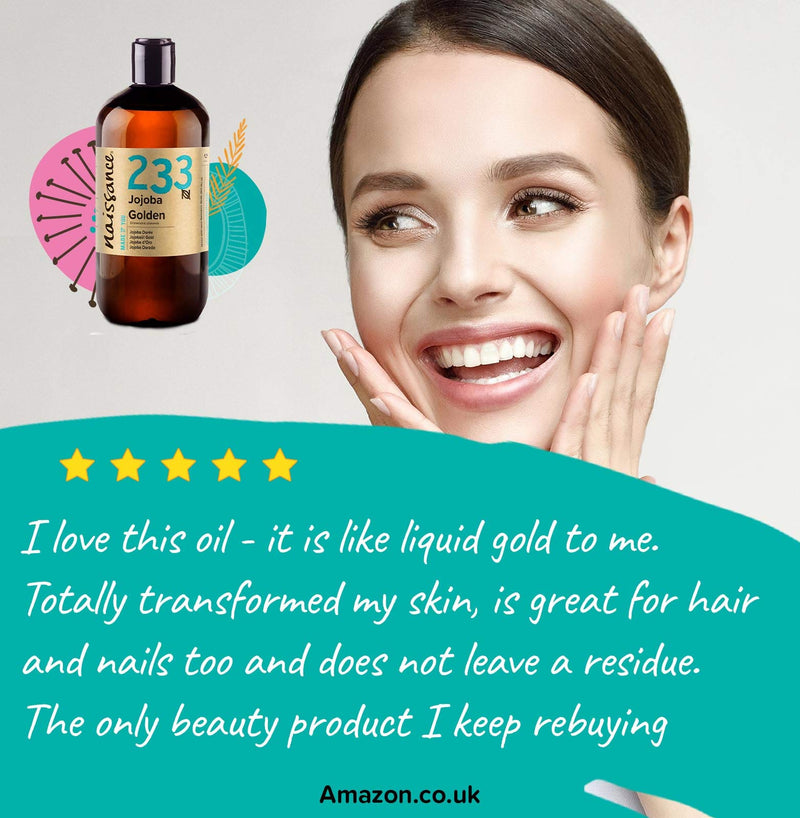 [Australia] - Naissance Cold Pressed Golden Jojoba Oil (no. 233) 500ml - Pure & Natural, Unrefined, Vegan, Hexane Free, No GMO - Ideal for Aromatherapy and as a Massage Base Oil 
